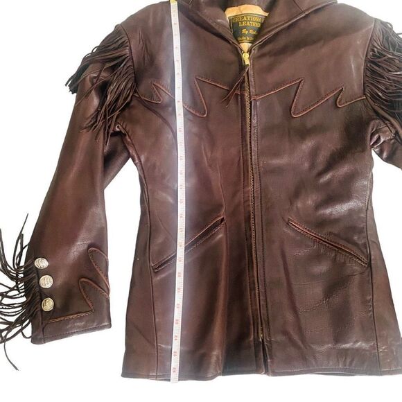 Creations in Leather Chocolate Brown Fringe Leather Jacket Sz S MSRP $700+ MY23 - Picture 7 of 14
